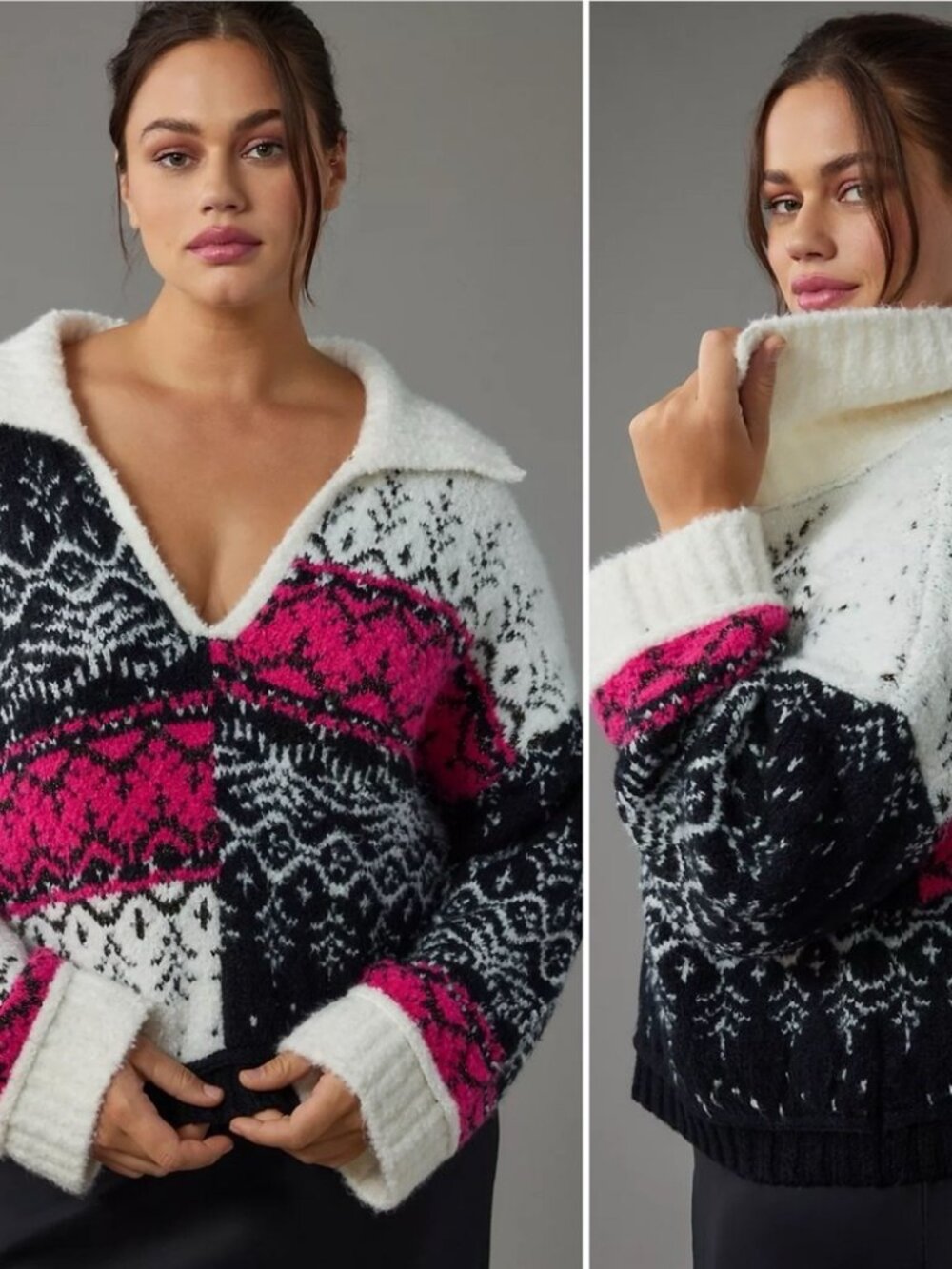 Pilcro Anthropologie Fuzzy Fair Isle Popover Sweater XS
